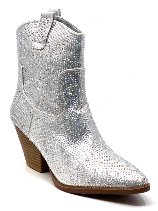Shoes - Forever Women's Silver Rhinestone Ankle Boot, Size 6.5